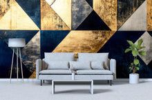 Load image into Gallery viewer, Navy Gold Geometric Wallpaper – Luxury Bold 3D Wall Mural Stylish Triangle Abstract Wall Décor for Living Room Bedroom Office Holiday
