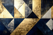 Load image into Gallery viewer, Navy Gold Geometric Wallpaper – Luxury Bold 3D Wall Mural Stylish Triangle Abstract Wall Décor for Living Room Bedroom Office Holiday