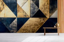 Load image into Gallery viewer, Navy Gold Geometric Wallpaper – Luxury Bold 3D Wall Mural Stylish Triangle Abstract Wall Décor for Living Room Bedroom Office Holiday