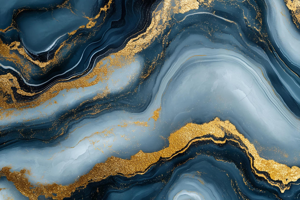 Blue Gold Marble Wallpaper – Luxury Abstract Swirl Wall Mural Modern 3D Stylish Wall Décor for Living Room Bedroom Office Holiday Gift