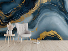 Load image into Gallery viewer, Blue Gold Marble Wallpaper – Luxury Abstract Swirl Wall Mural Modern 3D Stylish Wall Décor for Living Room Bedroom Office Holiday Gift