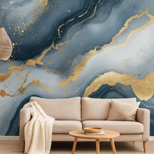 Load image into Gallery viewer, Blue Gold Marble Wallpaper – Luxury Abstract Wall Mural Stylish 3D Modern Wall Décor for Living Room Bedroom Office Gift Bold Holiday