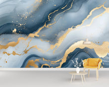 Load image into Gallery viewer, Blue Gold Marble Wallpaper – Luxury Abstract Wall Mural Stylish 3D Modern Wall Décor for Living Room Bedroom Office Gift Bold Holiday