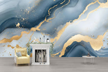 Load image into Gallery viewer, Blue Gold Marble Wallpaper – Luxury Abstract Wall Mural Stylish 3D Modern Wall Décor for Living Room Bedroom Office Gift Bold Holiday