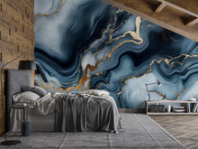 Load image into Gallery viewer, Blue Gold Marble Swirl Wallpaper – Luxury Abstract 3D Wall Mural Stylish Modern Bold Wall Décor for Bedroom Living Room Office Holiday Gift