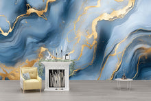 Load image into Gallery viewer, Blue Gold Marble Wallpaper – Elegant Luxury Abstract 3D Wall Mural Stylish Modern Bold Wall Décor for Living Room Bedroom Office Holiday