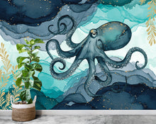 Load image into Gallery viewer, Octopus Fish Restaurant Watercolor Wall Mural – Octopus wall decor Oceal wall decal, Restaurant wall art Kids Room or Nursery 892RS