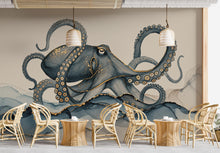 Load image into Gallery viewer, Octopus Fish Restaurant Watercolor Wall Mural – Octopus wall decor Oceal wall decal, Restaurant wall art Kids Room or Nursery 893RS