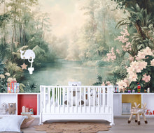 Load image into Gallery viewer, Forest River Wallpaper – Dreamy Nature Wall Mural with Flowers Jungle Landscape for Nursery Kids Room Living Room Stylish Bold 3D Wall Décor