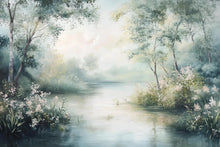 Load image into Gallery viewer, Misty River Forest Wallpaper – Dreamy Floral Landscape Wall Mural Stylish Nature 3D Wallpaper for Modern Bold Room Décor Holiday Gift Wall