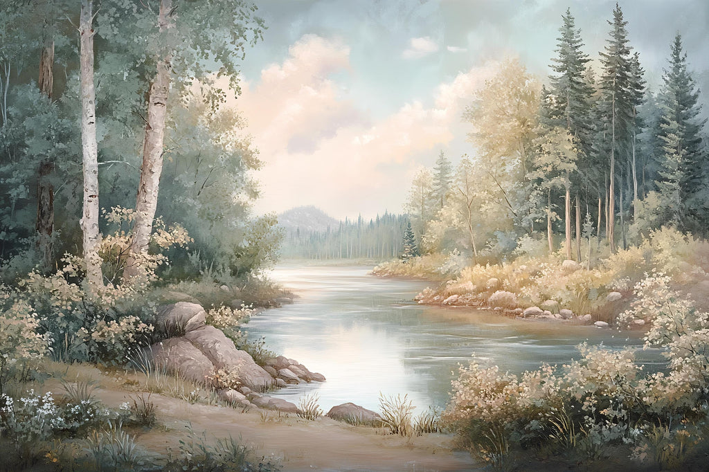 River Forest Wallpaper Mural – Peaceful Landscape Wall Art for Bedroom Nursery Living Room Stylish 3D Nature Wallpaper Bold Modern Wall