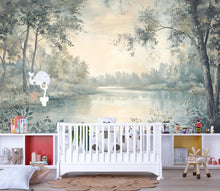 Load image into Gallery viewer, Forest River Nursery Wallpaper – Calm Landscape Wall Mural for Baby Room Bedroom Living Room Stylish 3D Nature Wallpaper Modern Bold Wall