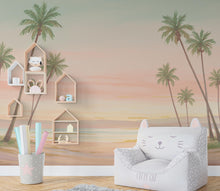 Load image into Gallery viewer, Palm Beach Wallpaper Watercolor Sea Palm Beach Mural with Ocean Beach Wall Art for Nursery Bedroom or Living Room 860RS