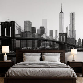 Brooklyn Bridge Wallpaper Mural, Black And White New York City Skyline Wall Art, Modern 3D Cityscape Wallpaper For Living Room Bedroom