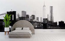 Load image into Gallery viewer, Brooklyn Bridge Wallpaper Mural, Black And White New York City Skyline Wall Art, Modern 3D Cityscape Wallpaper For Living Room Bedroom