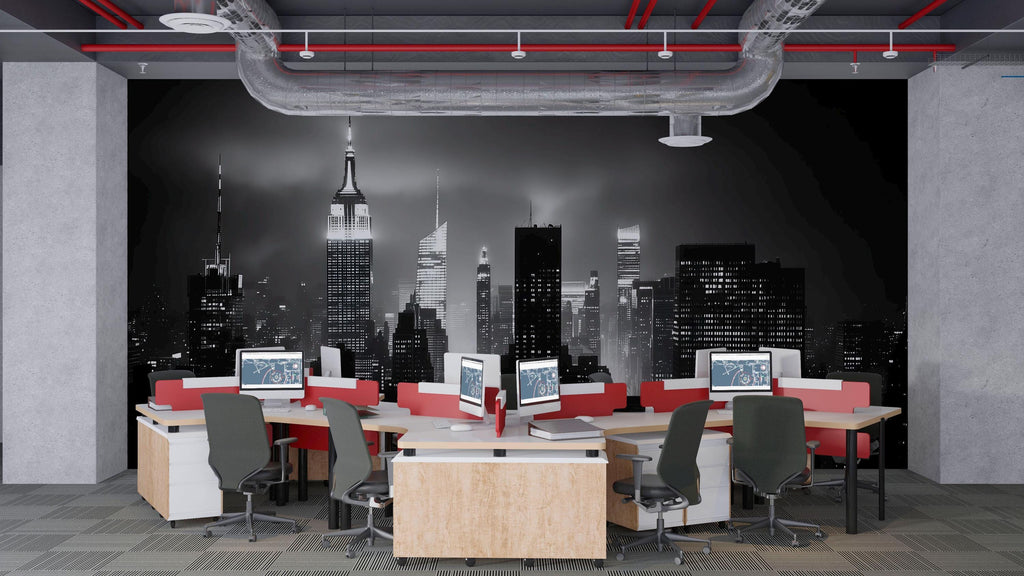 Black And White New York City Skyline Wallpaper Mural – Modern Office Wall Decor, NYC Empire State Building Wall Art, 3D Wallpaper For Home
