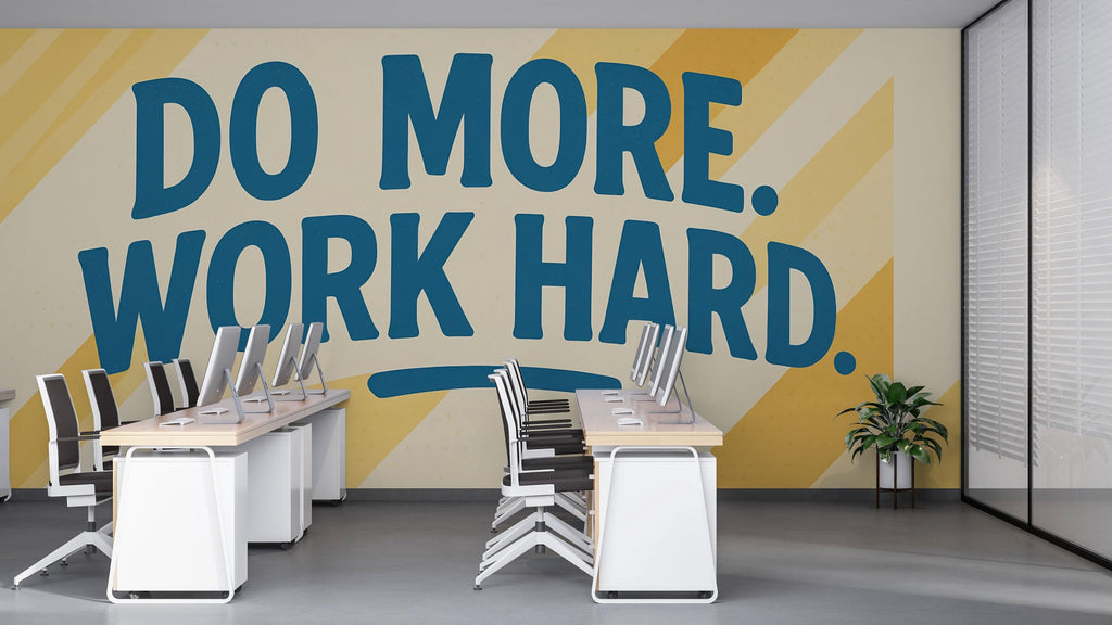 Motivational Office Wall Mural Wallpaper – Do More Work Hard Modern Quote Wall Decor for Home Office Workspace Classroom Gym Studio