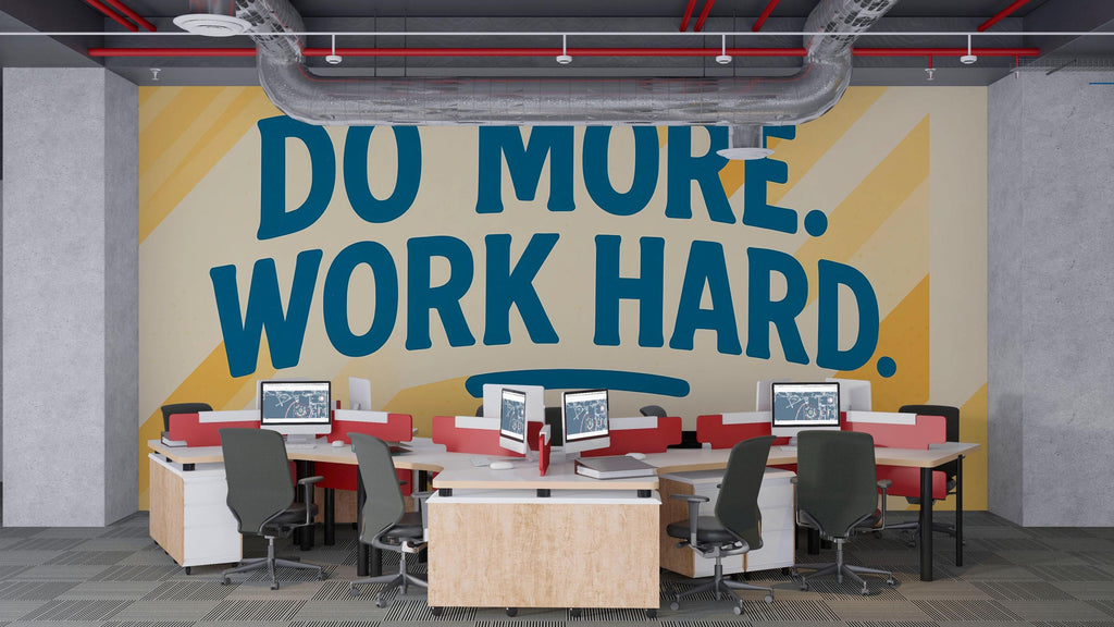 Motivational Office Wall Mural Wallpaper – Do More Work Hard Modern Quote Wall Decor for Home Office Workspace Classroom Gym Studio