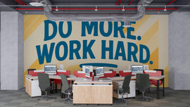 Motivational Office Wall Mural Wallpaper – Do More Work Hard Modern Quote Wall Decor for Home Office Workspace Classroom Gym Studio