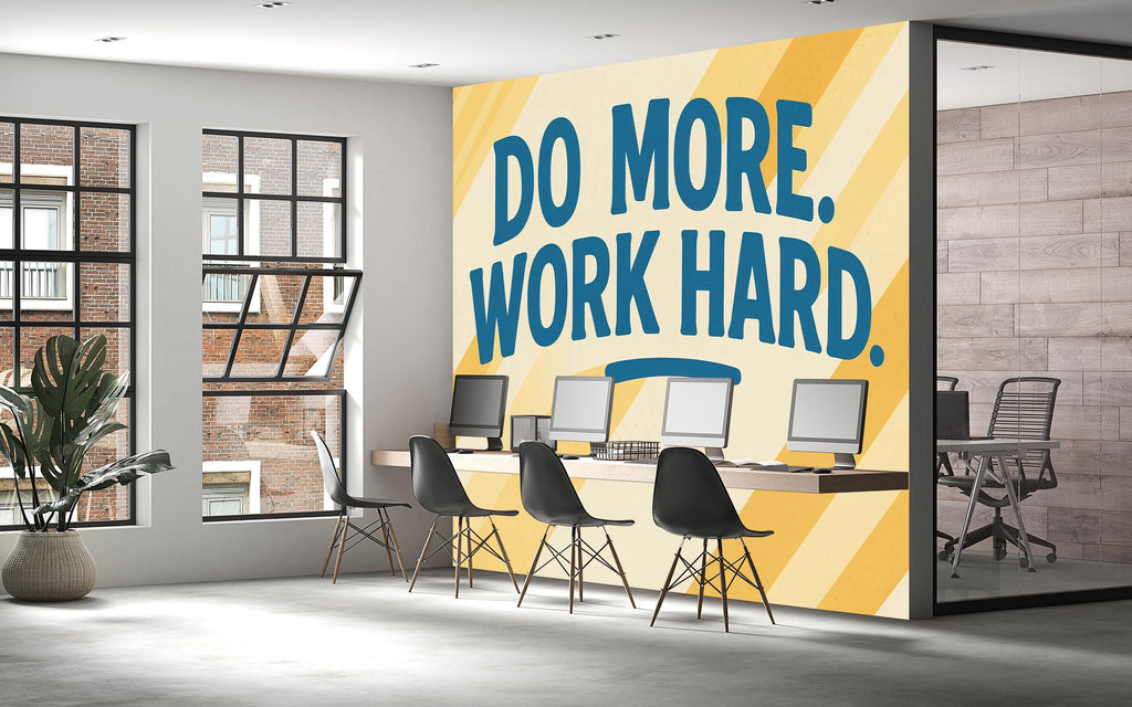 Motivational Office Wall Mural Wallpaper – Do More Work Hard Modern Quote Wall Decor for Home Office Workspace Classroom Gym Studio