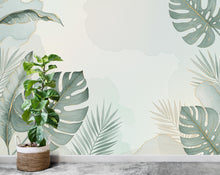 Load image into Gallery viewer, Tropical Leaf Wallpaper Watercolor Wall Mural – Tropical wall decor leaf wall decal, wall art Kids Room or Nursery 891RS