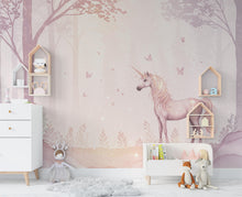 Load image into Gallery viewer, Unicorn Princess Forest Wall Graphics Peel and Stick Girl room Wallpaper Nursery Self Adhesive Rainbow nursery wall decor Mural 896RS