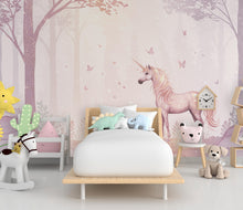 Load image into Gallery viewer, Unicorn Princess Forest Wall Graphics Peel and Stick Girl room Wallpaper Nursery Self Adhesive Rainbow nursery wall decor Mural 896RS