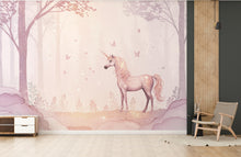 Load image into Gallery viewer, Unicorn Princess Forest Wall Graphics Peel and Stick Girl room Wallpaper Nursery Self Adhesive Rainbow nursery wall decor Mural 896RS