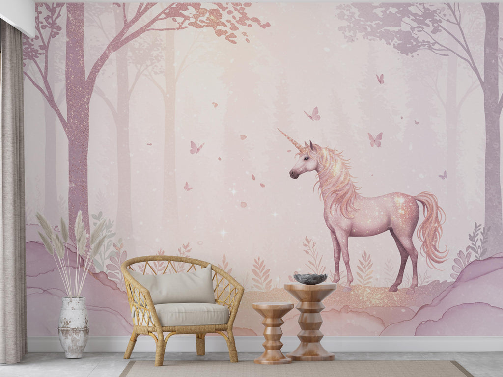 Unicorn Princess Forest Wall Graphics Peel and Stick Girl room Wallpaper Nursery Self Adhesive Rainbow nursery wall decor Mural 896RS