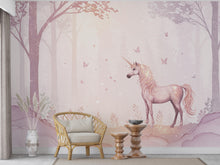 Load image into Gallery viewer, Unicorn Princess Forest Wall Graphics Peel and Stick Girl room Wallpaper Nursery Self Adhesive Rainbow nursery wall decor Mural 896RS
