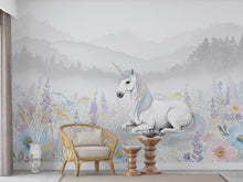Load image into Gallery viewer, Unicorn Princess Flower Watercolor Wall Graphics Peel and Stick Girl room Wallpaper Nursery Self Adhesive Rainbow nursery decor Mural 897RS