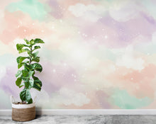 Load image into Gallery viewer, Rainbow Watercolor Cloud Wallpaper Stars Peel and Stick Girl room Wallpaper Nursery Self Adhesive Rainbow nursery decor Mural 898RS