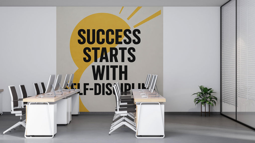 Success Starts With Self-Discipline Motivational Office Wall Mural – Modern 3D Peel And Stick Wallpaper For Workspace Decor, Stylish Bold