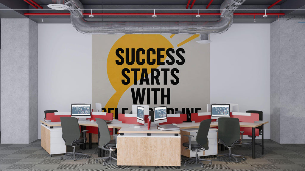 Success Starts With Self-Discipline Motivational Office Wall Mural – Modern 3D Peel And Stick Wallpaper For Workspace Decor, Stylish Bold