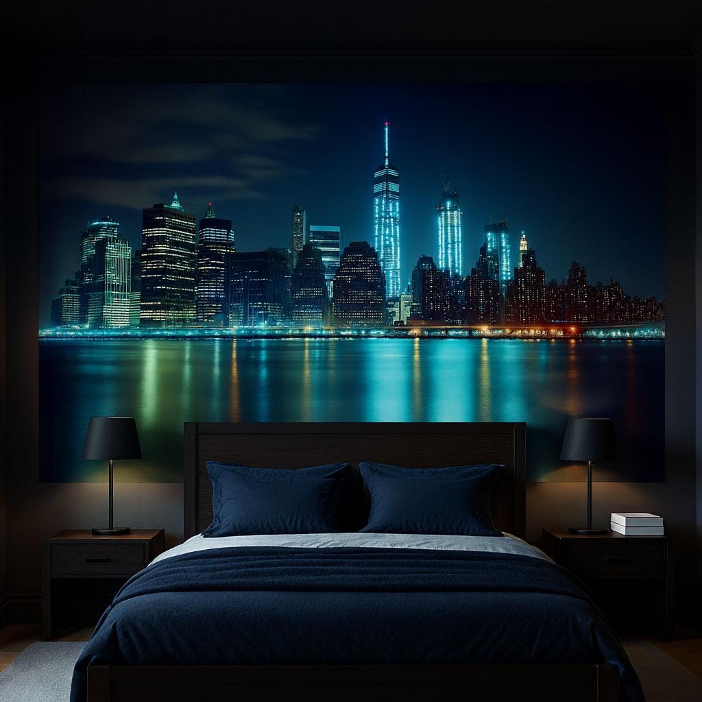 City Skyline Night Wallpaper Mural – Modern 3D New York Style Wall Decor for Bedroom, Living Room, Office – Stylish Gift Bold Room Look
