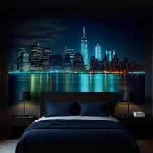 Load image into Gallery viewer, City Skyline Night Wallpaper Mural – Modern 3D New York Style Wall Decor for Bedroom, Living Room, Office – Stylish Gift Bold Room Look