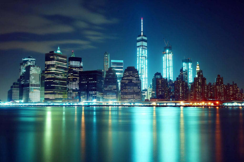 City Skyline Night Wallpaper Mural – Modern 3D New York Style Wall Decor for Bedroom, Living Room, Office – Stylish Gift Bold Room Look