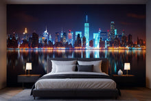 Load image into Gallery viewer, New York City Skyline Wallpaper Mural At Night – Modern 3D Cityscape Wall Decor For Bedroom Living Room Office | Stylish Bold Gift For Home