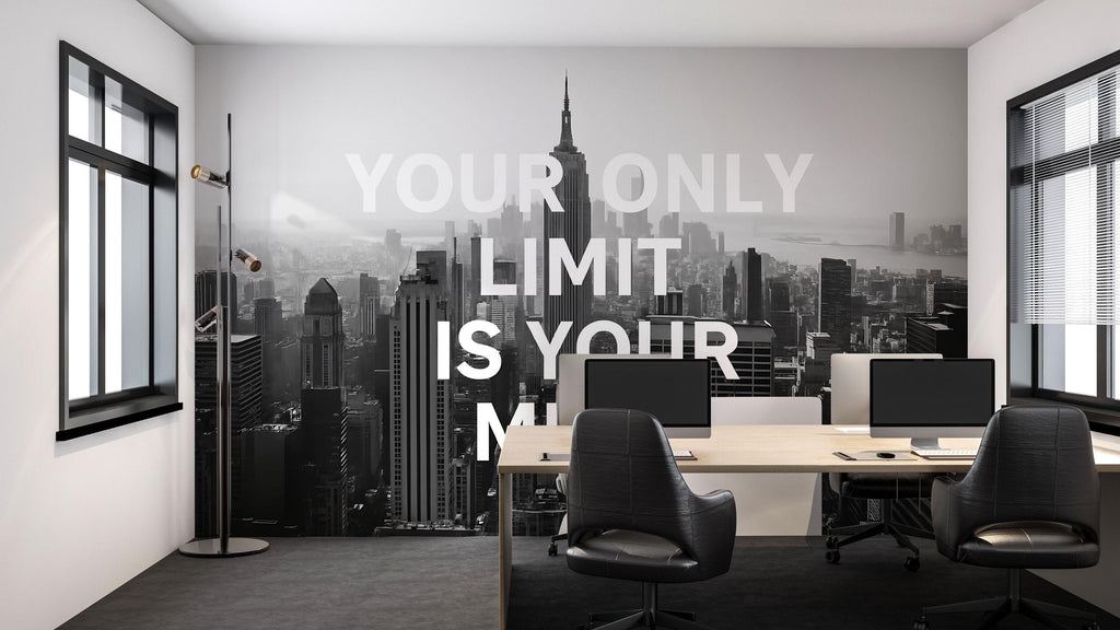 Your Only Limit Is Your Mind Motivational Office Wallpaper | Modern 3D Wall Mural For Workspace Decor | Inspirational Peel & Stick Wall Art