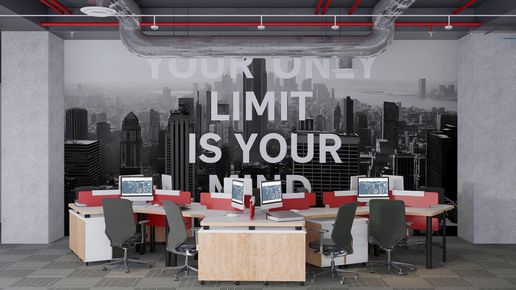 Your Only Limit Is Your Mind Motivational Office Wallpaper | Modern 3D Wall Mural For Workspace Decor | Inspirational Peel & Stick Wall Art