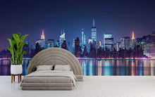 Load image into Gallery viewer, New York City Night Skyline Wallpaper Mural – 3D Modern City Lights Wall Decor for Bedroom Living Room Office Stylish Bold Gift Idea