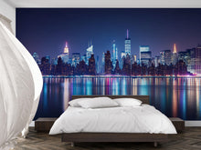 Load image into Gallery viewer, New York City Night Skyline Wallpaper Mural – 3D Modern City Lights Wall Decor for Bedroom Living Room Office Stylish Bold Gift Idea