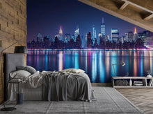 Load image into Gallery viewer, New York City Night Skyline Wallpaper Mural – 3D Modern City Lights Wall Decor for Bedroom Living Room Office Stylish Bold Gift Idea