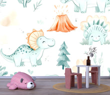 Load image into Gallery viewer, Cute Dinosaur Nursery Wallpaper – Cartoon Dino Wall Mural for Baby Room Playroom Stylish Kids Decor 3D Wallpaper Modern Bold Holiday Gift