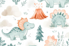Load image into Gallery viewer, Cute Dinosaur Nursery Wallpaper – Cartoon Dino Wall Mural for Baby Room Playroom Stylish Kids Decor 3D Wallpaper Modern Bold Holiday Gift