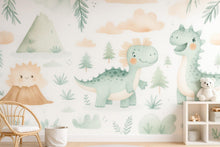 Load image into Gallery viewer, Cute Dinosaur Nursery Wallpaper – Cartoon Dino Wall Mural for Baby Room Playroom Stylish Kids Wall Decor 3D Wallpaper Modern Bold Holiday