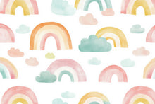 Load image into Gallery viewer, Rainbow Nursery Wallpaper, Kids Room Wall Mural, Colorful Baby Room Decor, Peel and Stick Cloud Wall Art, Modern Gender Neutral Playroom