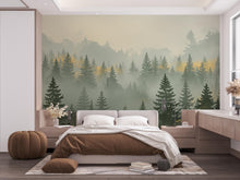Load image into Gallery viewer, Mountain Wallpaper watercolor Peel and Stick Mountain Watercolor Wallpaper Mountain Wall Art Pine Tree Nature Wallpaper Blue Mountain Mural