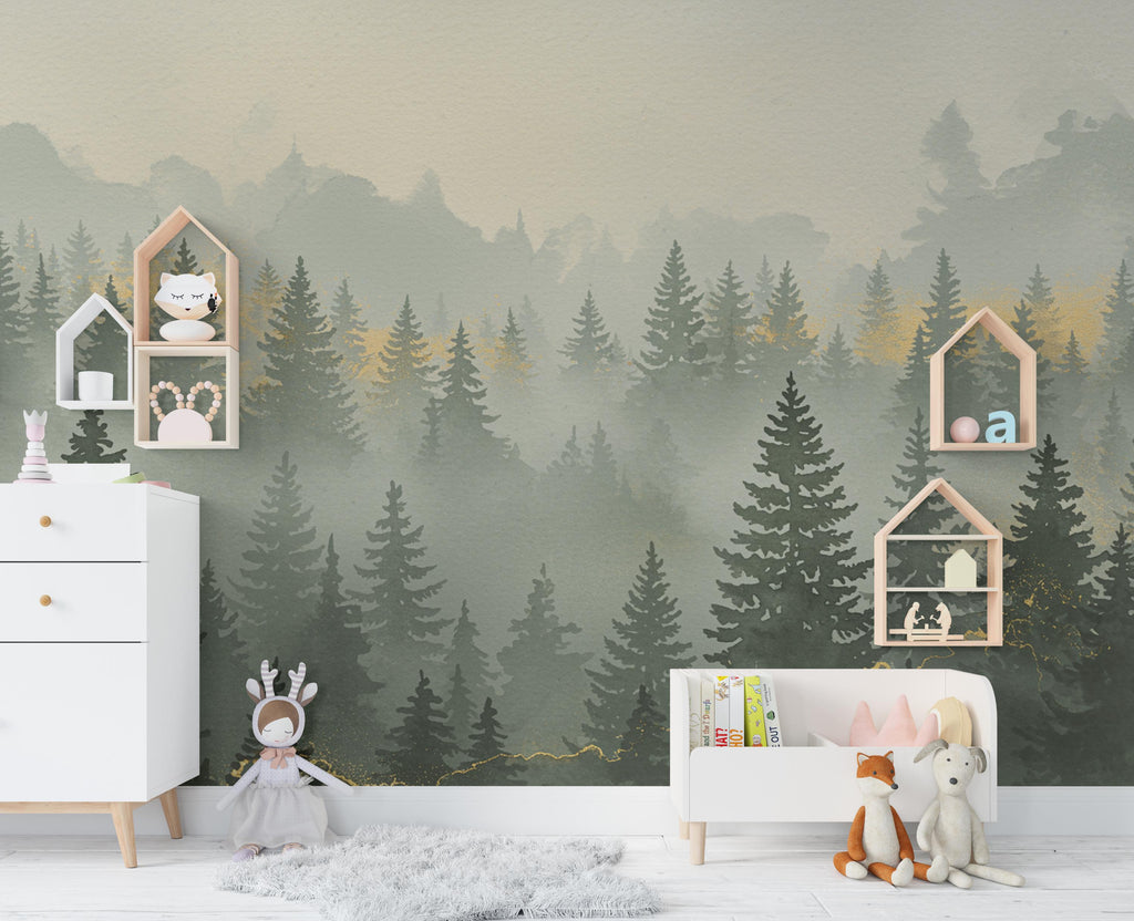 Mountain Wallpaper watercolor Peel and Stick Mountain Watercolor Wallpaper Mountain Wall Art Pine Tree Nature Wallpaper Blue Mountain Mural