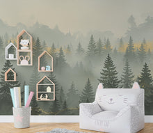 Load image into Gallery viewer, Mountain Wallpaper watercolor Peel and Stick Mountain Watercolor Wallpaper Mountain Wall Art Pine Tree Nature Wallpaper Blue Mountain Mural